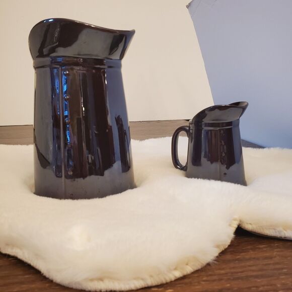 Vintage Ceramic Syrup Serving 2 Pitchers 🐓 Roosters Brown Glaze SET‎ - Picture 2 of 16